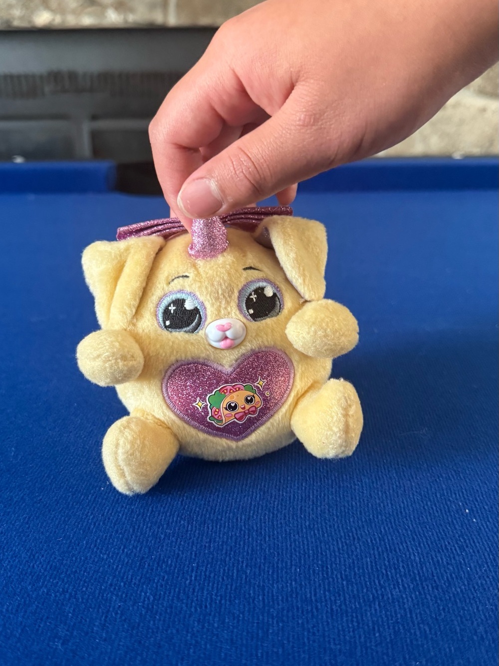 Plush Yellow Unicorn Puppy Small Pet Toy with Pink Heart Accent